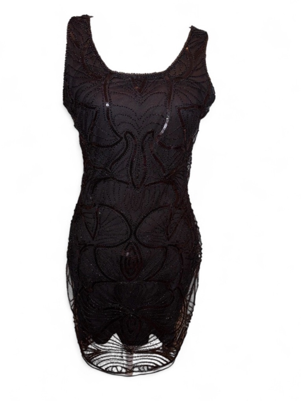 Vintage Style Black beaded cocktail dress with beaded embroidery and sequins